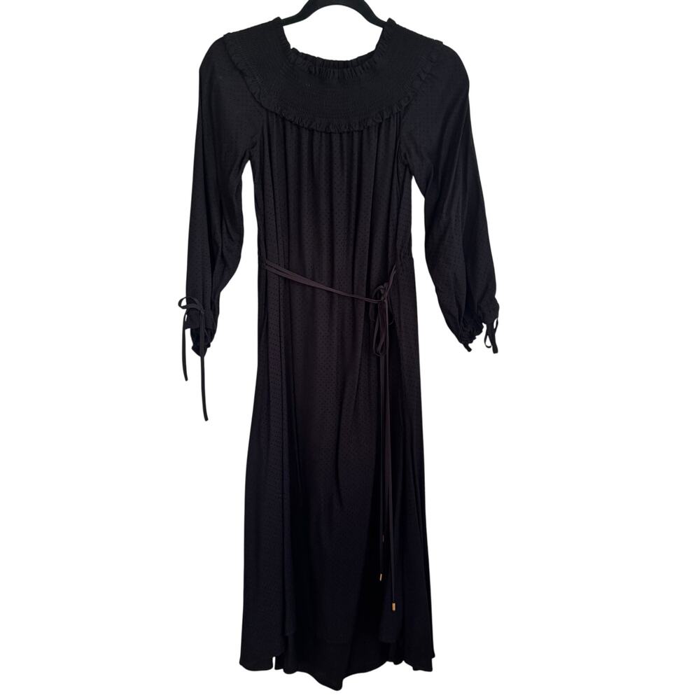 Tibi Silk Swiss Polka Dot Midi Dress Black Sz 0